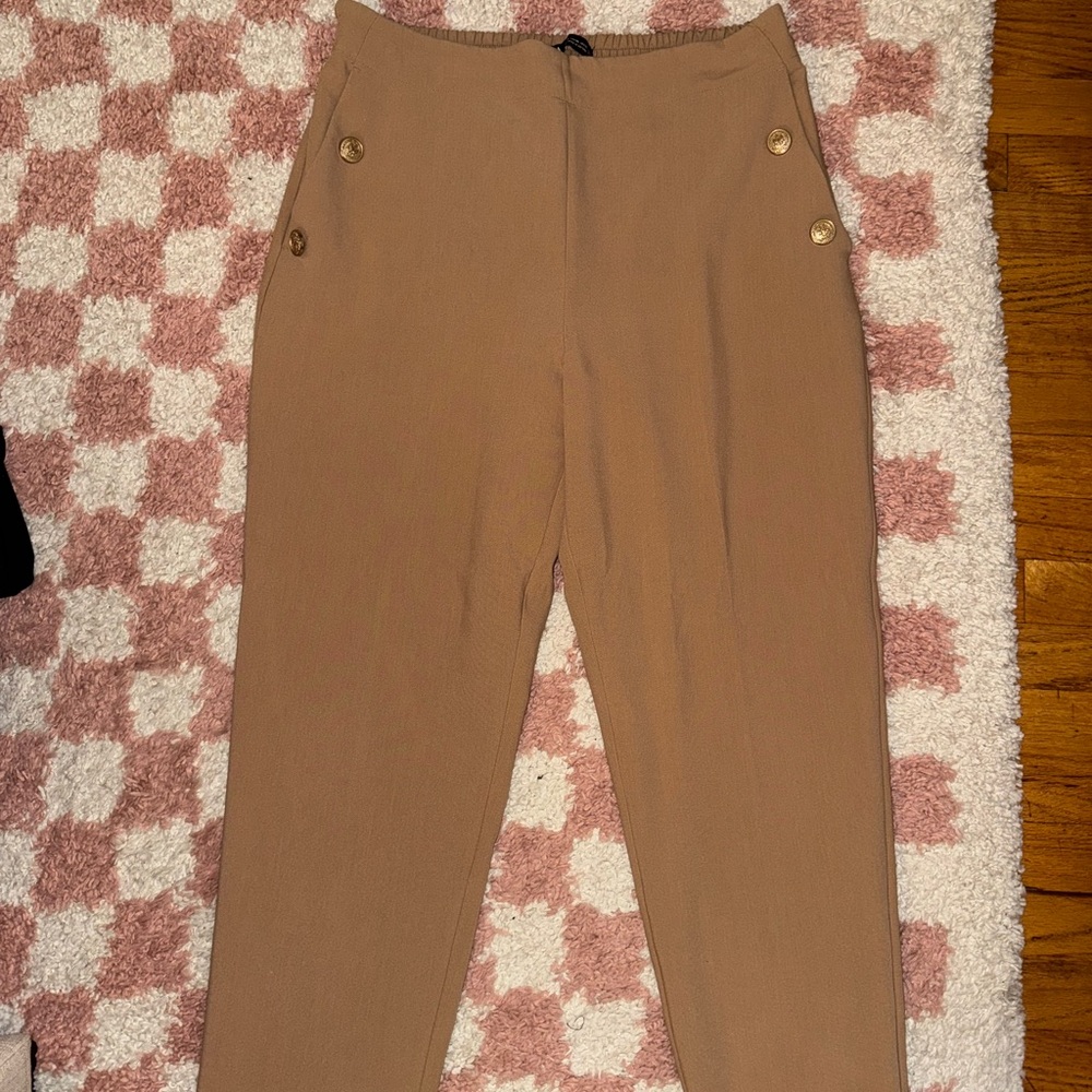 Zara Tan Women's Trousers with Button Detail